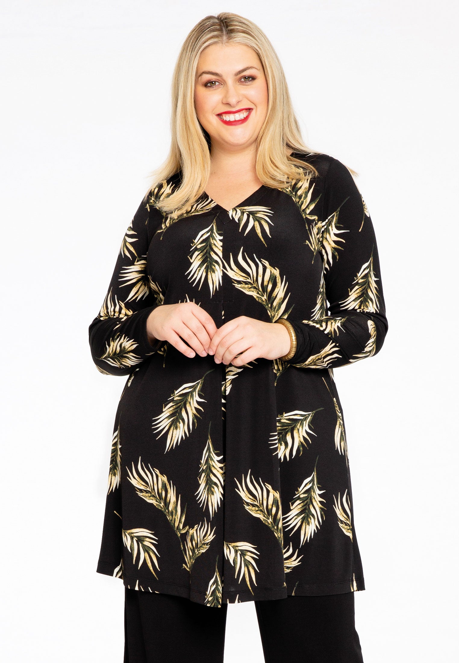 Yoek Tuniek met v-hals PALM | Zwart | Maat 38/40
