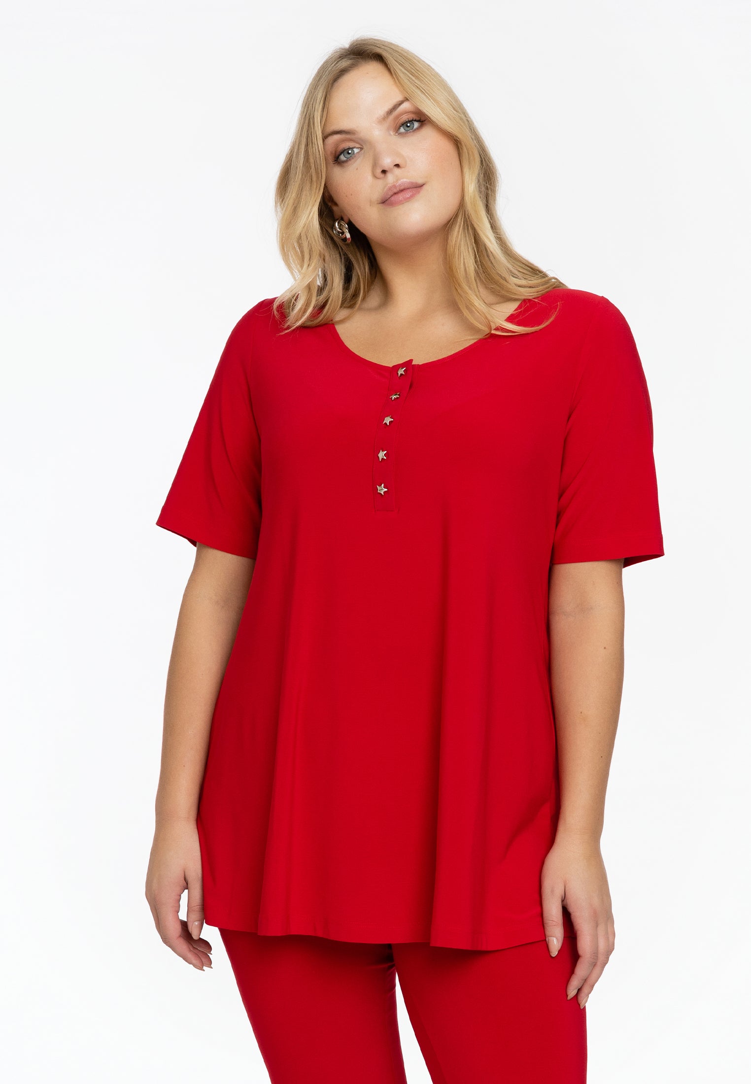 Yoek Tuniek flare knoopjes | Rood | Maat 38/40