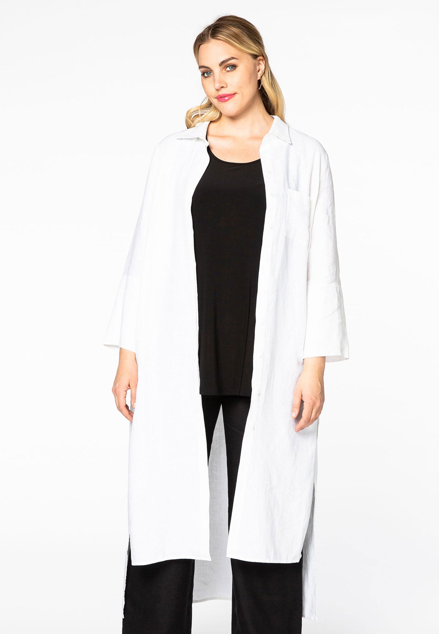Yoek Lange blouse splitten linnen | Wit | Maat 38/40