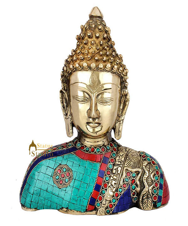 Indian Handmade Fine Inlay Lord Buddha Bust Idol Home Office Décor Statue 10"