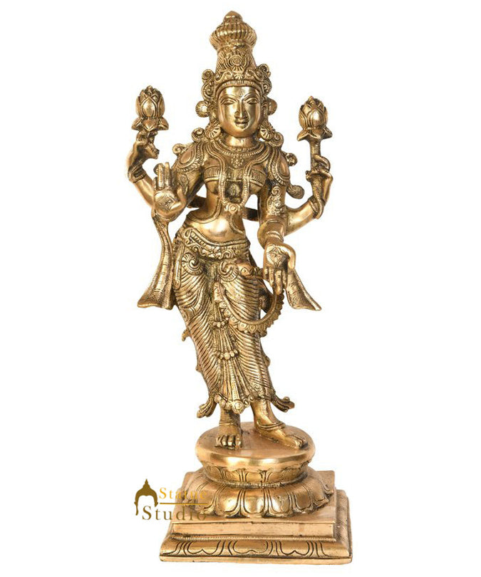 Brass Indian Goddess Of Wealth Standing Lakshmi Idol Laxmi Statue Déco ...
