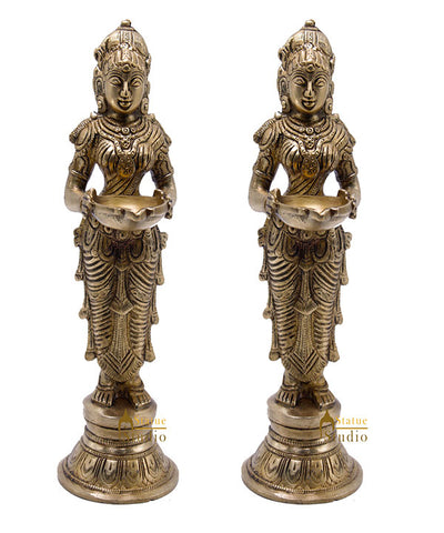 Brass Large Size Welcome Lady Statue Home Office Welcome Pooja Room Dacor  44 – StatueStudio