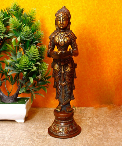 Brass Large Size Welcome Lady Statue Home Office Welcome Pooja