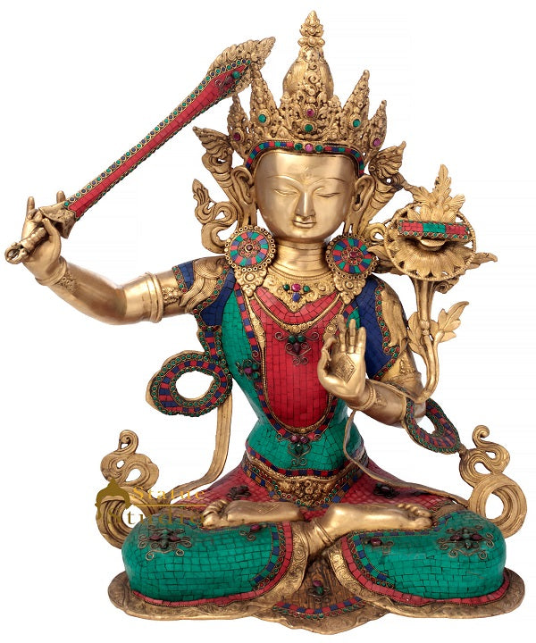 Brass Large Manjushri Statue Bodhisattva Buddha Idol Dacor Showpiece 2. ...