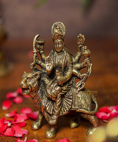 Brass Durga Maa Sherawali Idol Home Temple Puja Religious Dacor Statue 5 –  StatueStudio