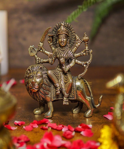 Brass Durga Maa Sherawali Idol Home Temple Puja Religious Dacor Statue 5 –  StatueStudio