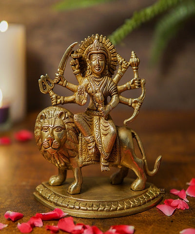 Brass Durga Maa Sherawali Idol Home Temple Puja Religious Dacor Statue 5 –  StatueStudio