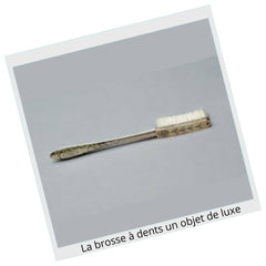 Brosse à dents objet de luxe - L'importance de l'hygiène bucco-dentaire remonte à des millénaires. Dès 3000 avant JC, les Babyloniens utilisaient des brindilles pour nettoyer leurs dents, tandis que des "bâtons de dents" étaient découverts dans les tombes égyptiennes. Même le Bouddha employait des bâtons pour en faire des éponges aux extrémités pelucheuses pour une hygiène dentaire rudimentaire.