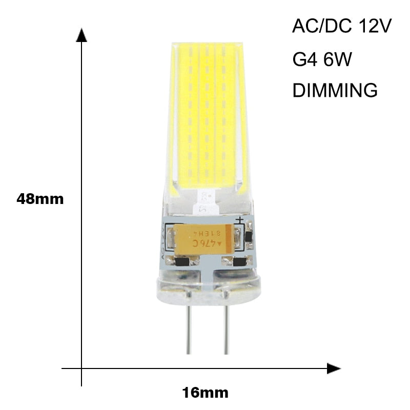 10pcs Dimmable COB G4 Bulb LED 6W 10W AC 220V ACDC 12V LED Lamp