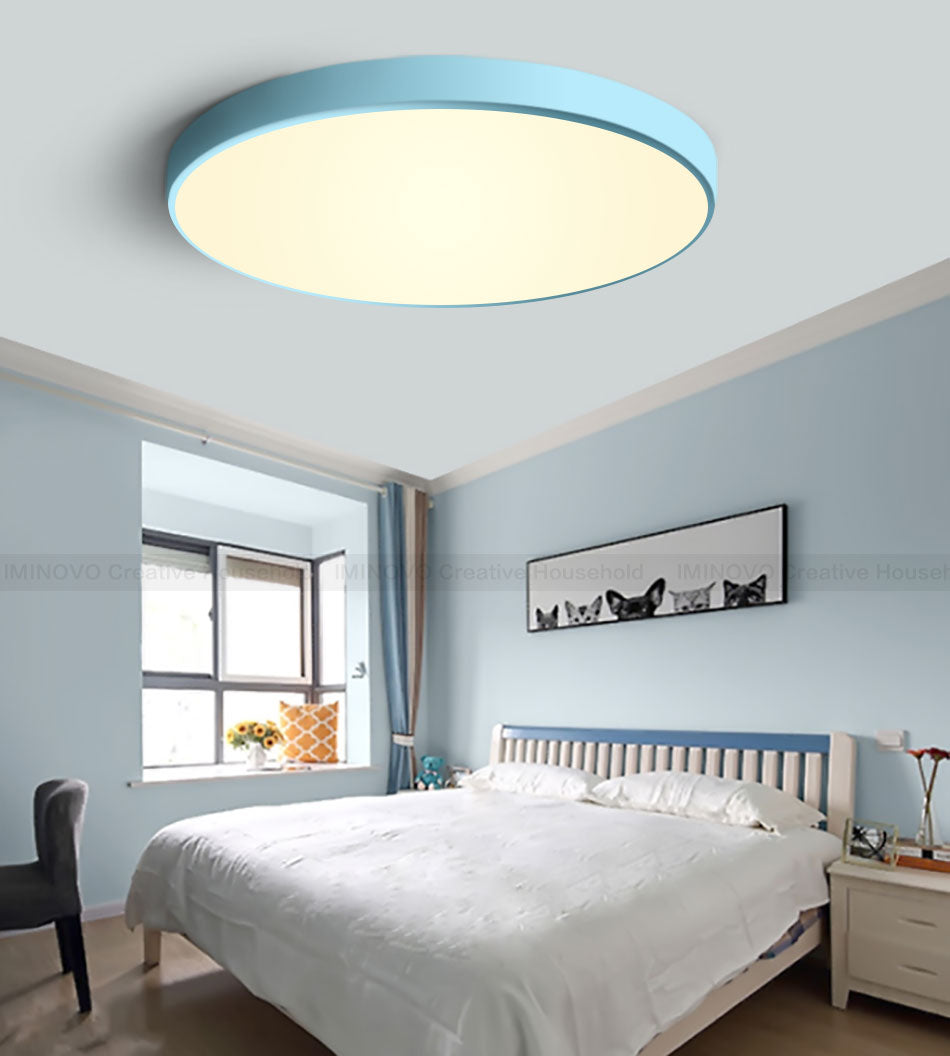 Ultra Modern Round Led Ceiling Light In Macaron Pink Blue Green