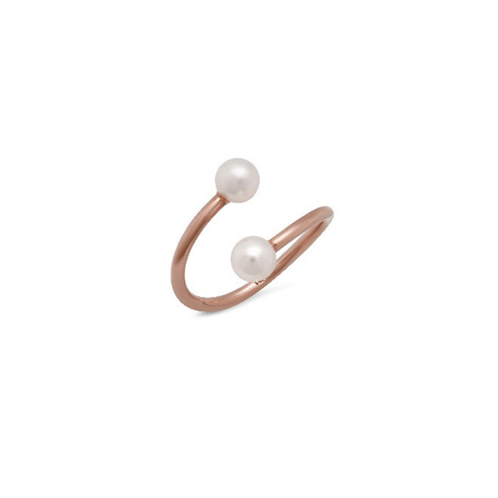 Victoria Six 14K Gold Double Pearl Twist Ring - ICONERY