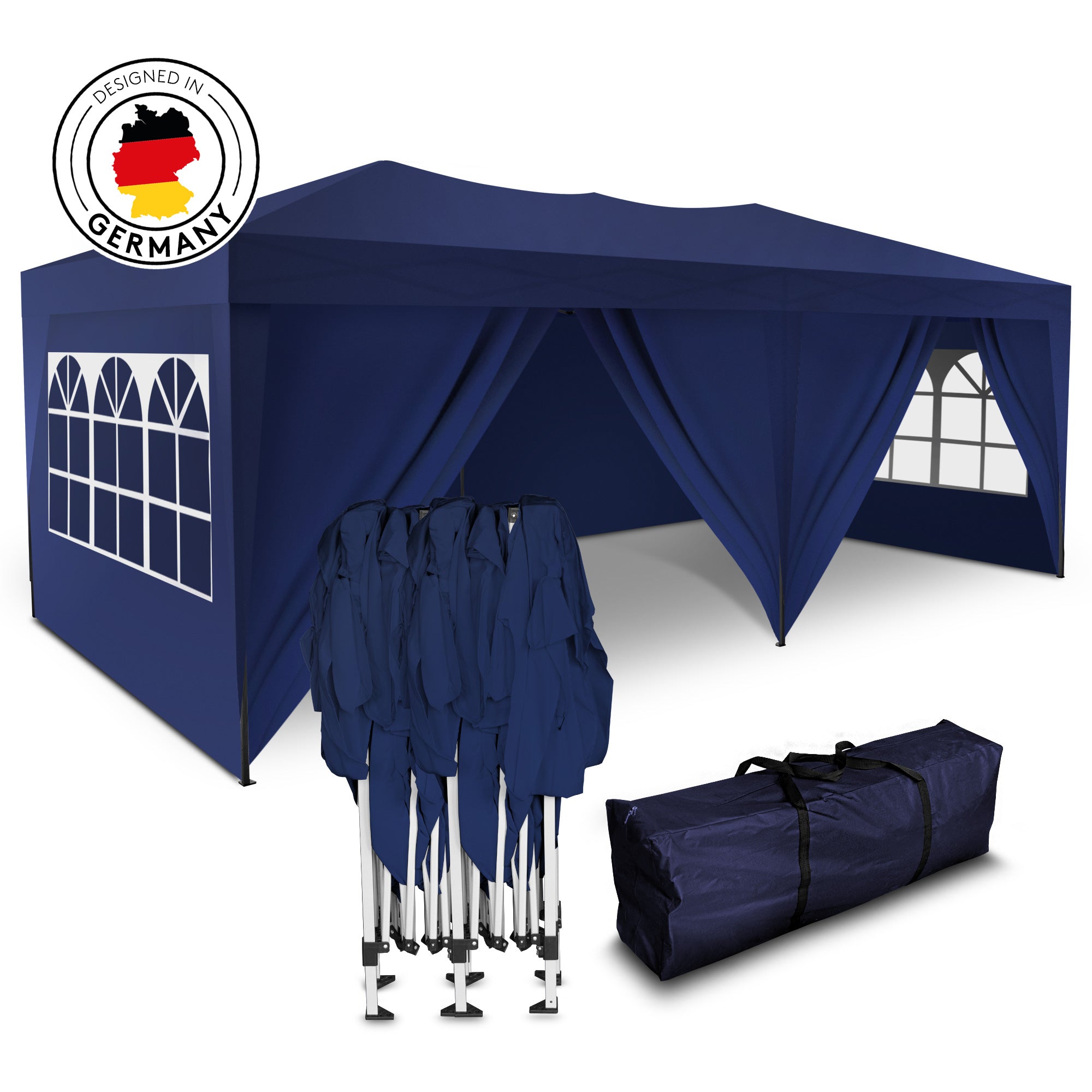 Faltpavillon 3x6m - wasserdicht - mit 6 Seitenteilen, blau - Kronenburghandel product image