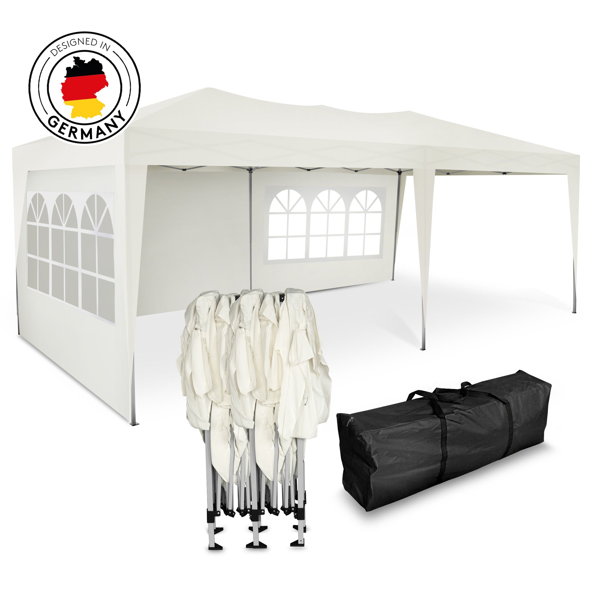 Faltpavillon 3x6m - wasserdicht - mit 3 Seitenteilen, champagner - Kronenburghandel product image