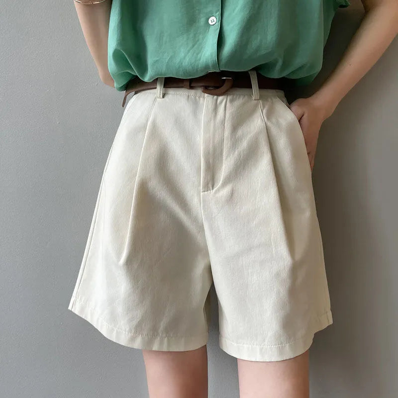 Urban Elegance Belted Cotton Shorts