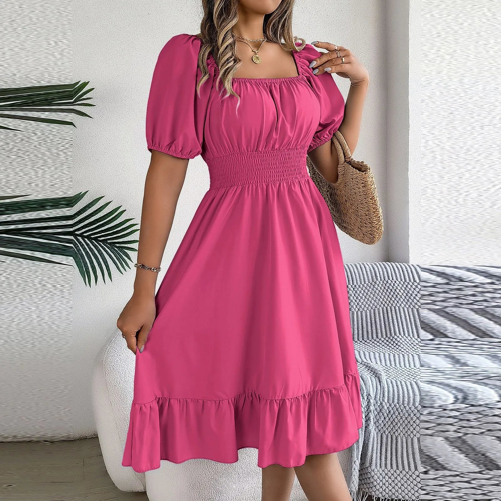 Stylish Spring Dress With Square Neck And Tie Waist For Summer Outfit Inspiration