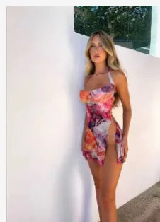 Trendy Spaghetti Strap Printed Lace-Up Bodycon Dress for Women - Image 5