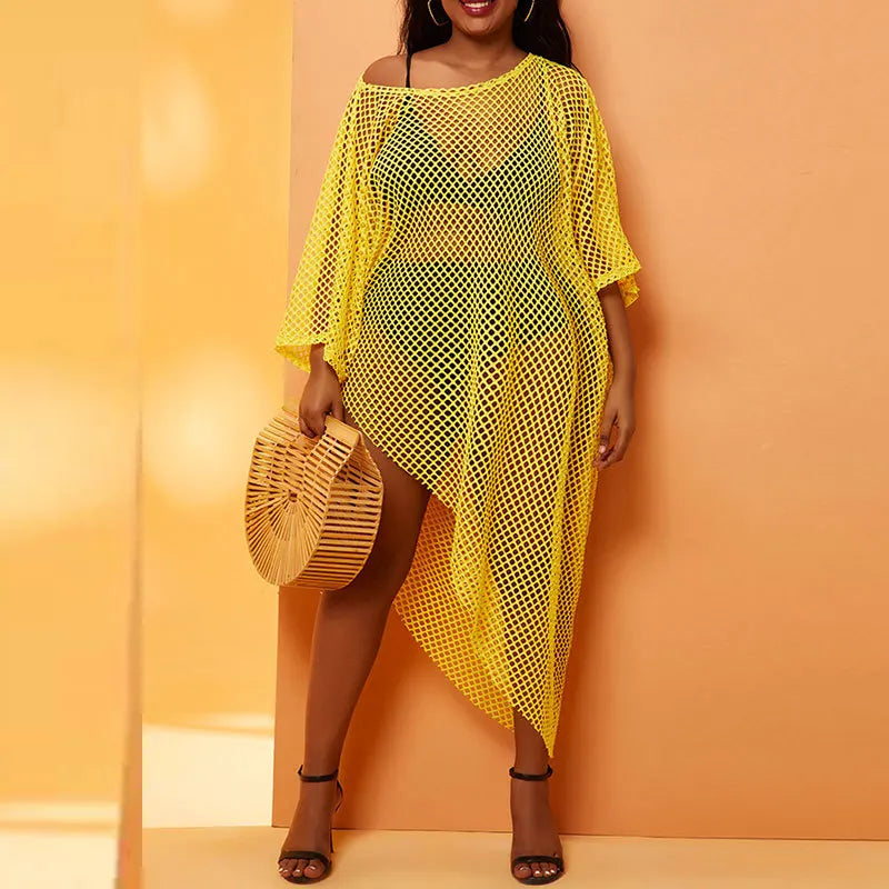 Women's Half Sleeve Solid Color Beach Cover Up Dress - Image 2
