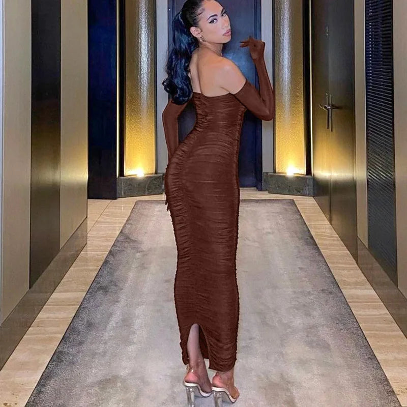 Stunning Strapless Ruched Bodycon Long Dress for Summer Parties - Image 2