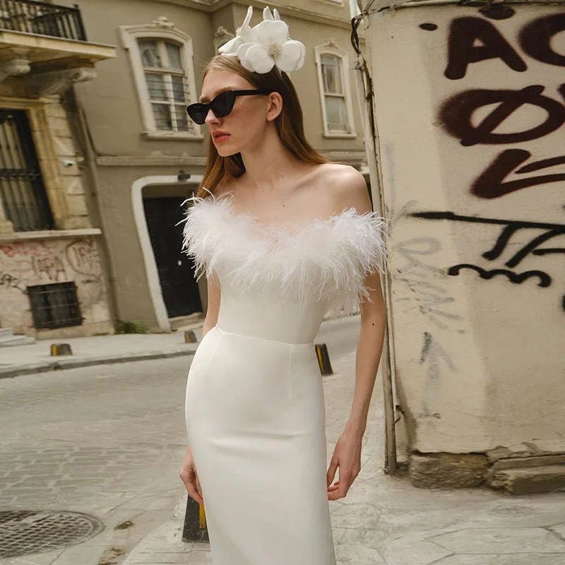 Autumn Tube Dress with Feather Patchwork for Evening Parties - Image 3