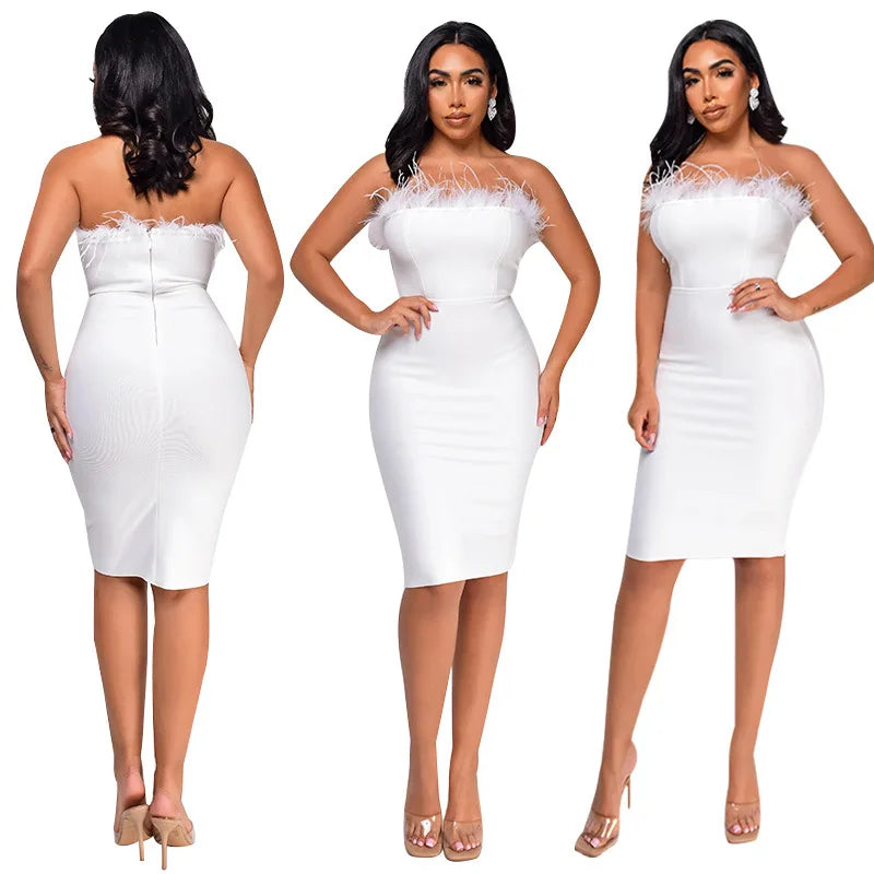 Chic Backless Sleeveless Party Dress with Feather Details - Image 2