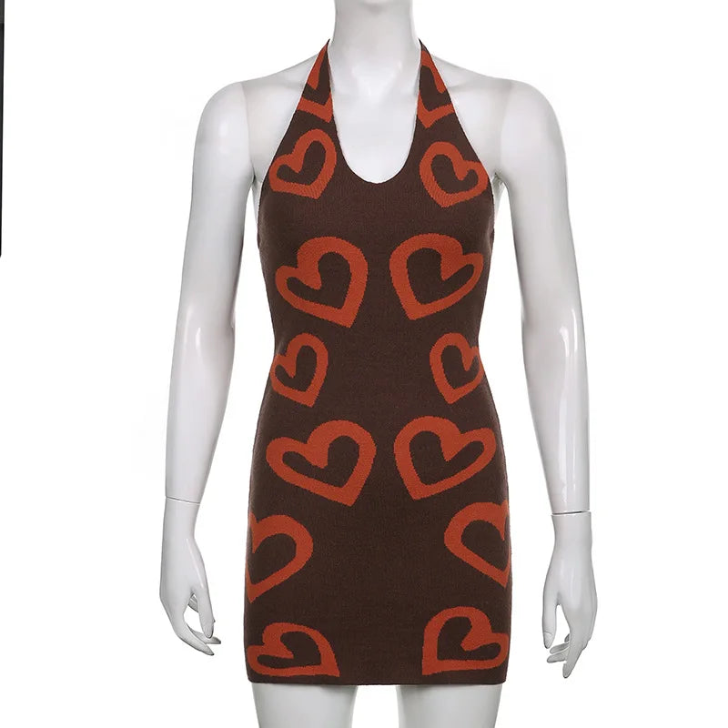 Vintage Heart Lace-up Halter Dress with Color Contrast Styling - Image 5