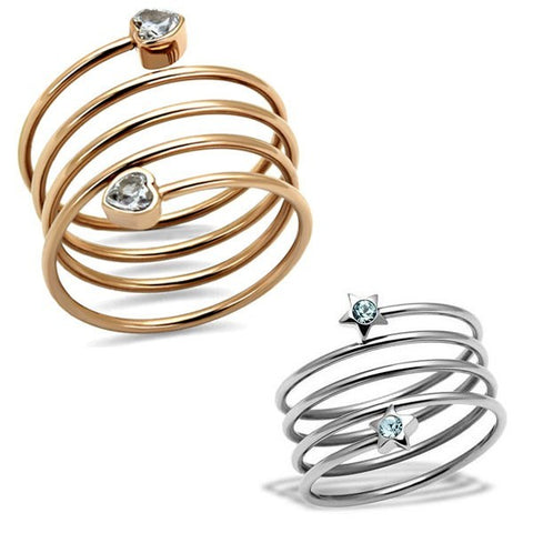 Rose Gold Spiral Wrap Clear Crystal Heart Ring from Eternal Sparkles