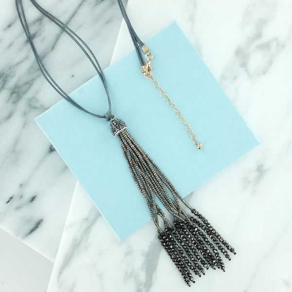 Glass Beaded Tassel Pendant Statement Necklace