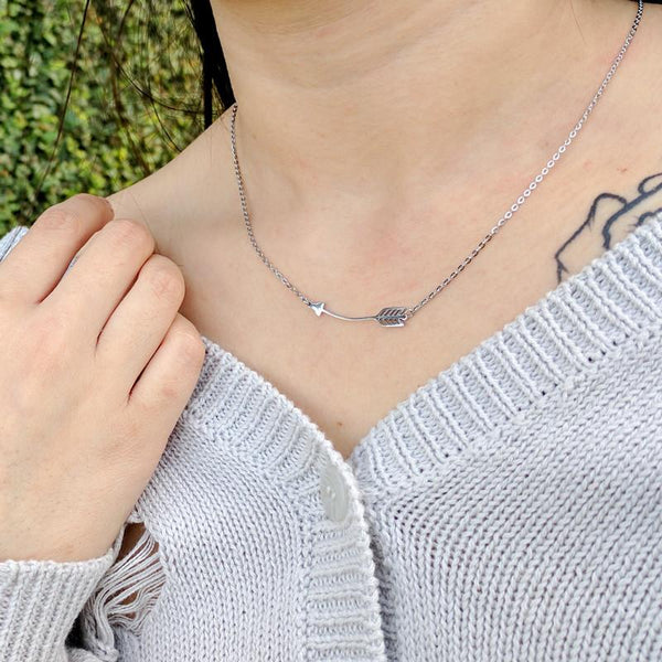 Eternal Sparkles Arrow Necklace in Silvertone 