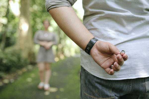 man with engagement ring about to propose to girlfriend