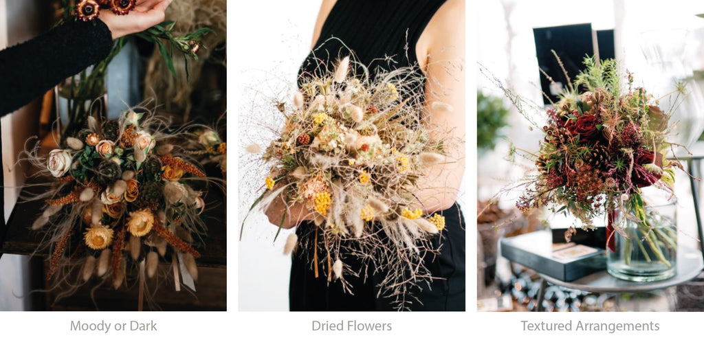 three different styles bouquets