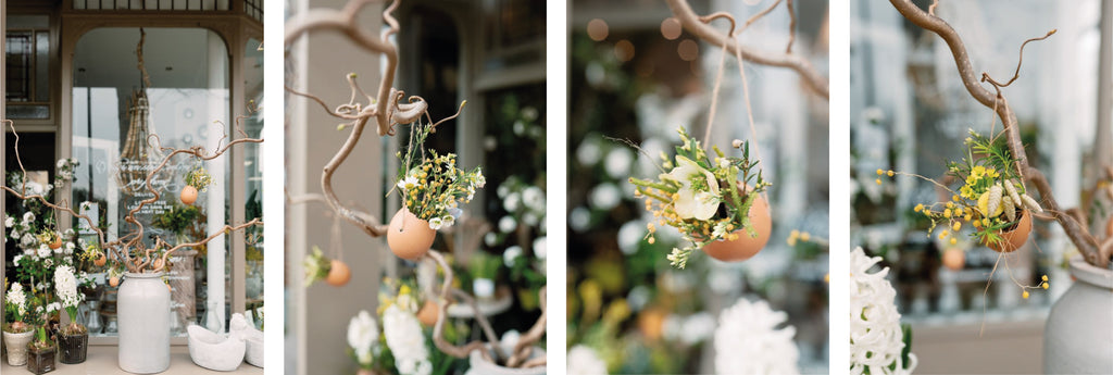 small flower decorations inside egg shells