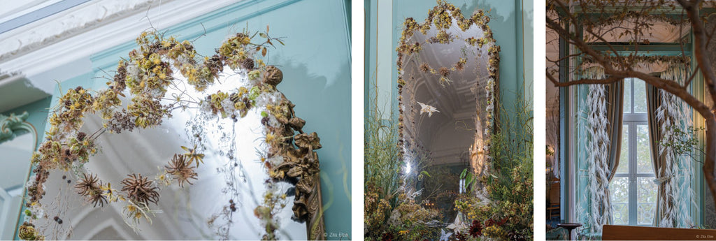 mirror decorated with dried flowers