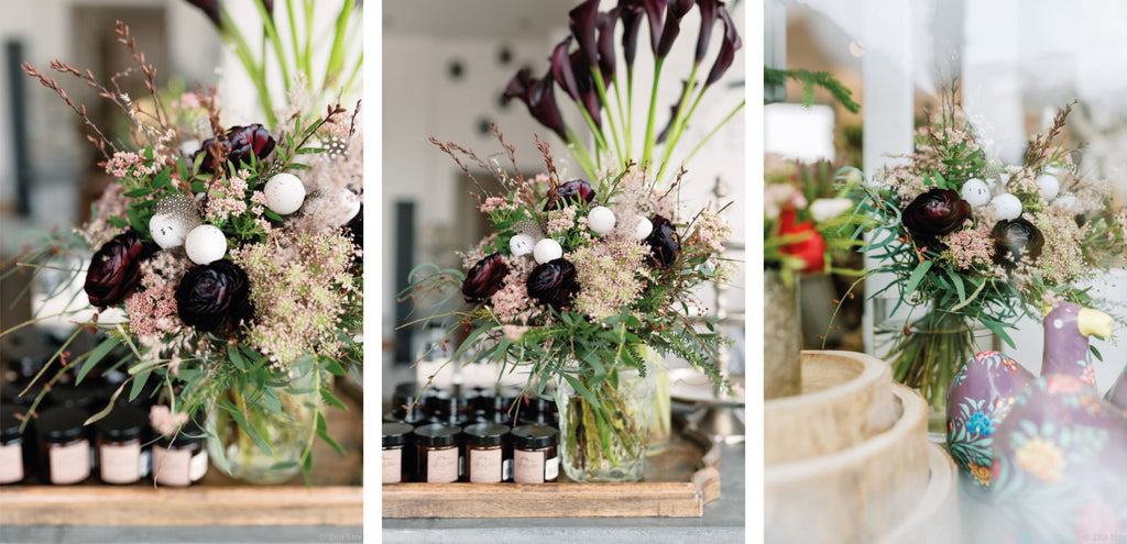 flower bouquets in glass vases