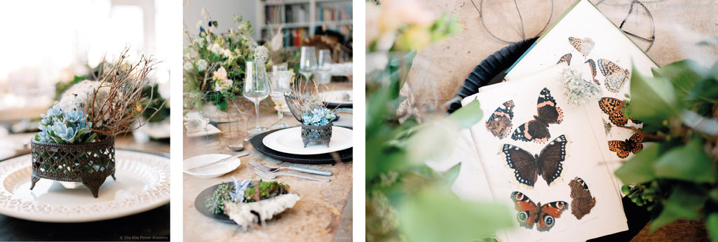 decoration details of flowers and illustration on a table