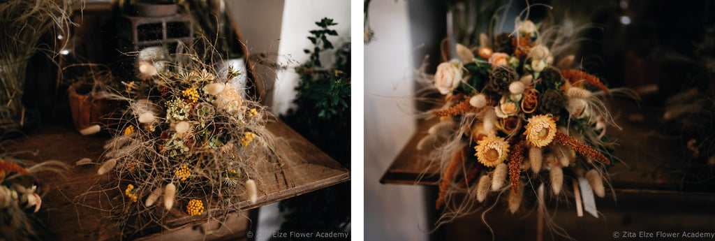 Dark mode apricot and brown clour dried flowers bouquet