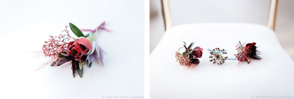 focus on red and burgundy flower details on white background