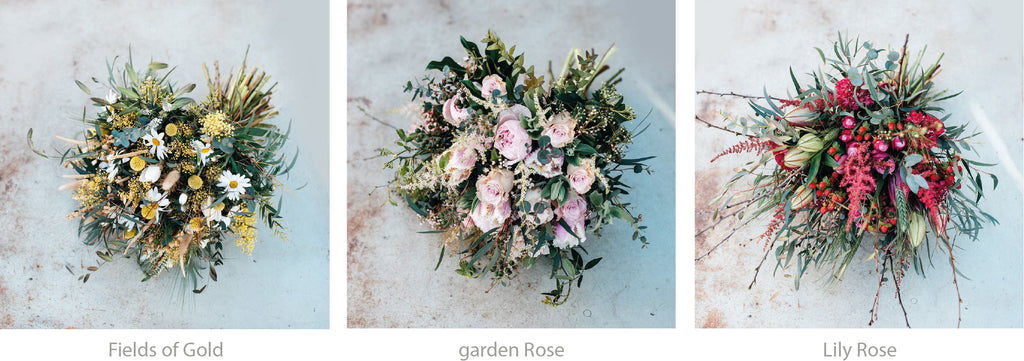 three different colorful flower bouquets