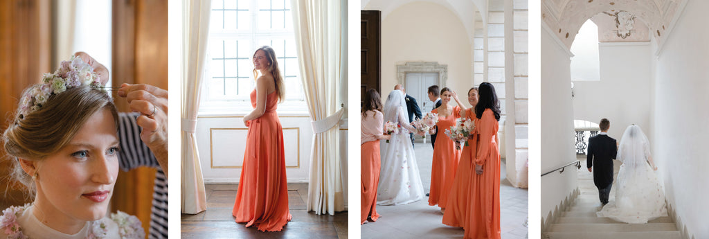 bridesmades dressed in orange