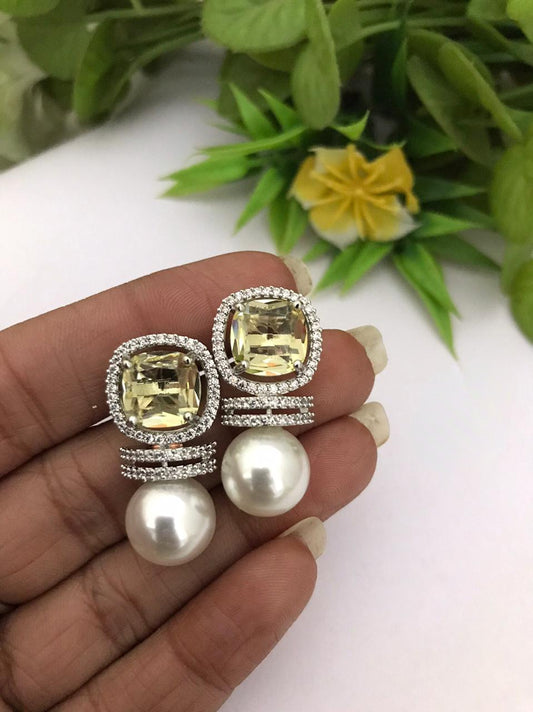 Silver CZ Crystal peacock stud Earrings