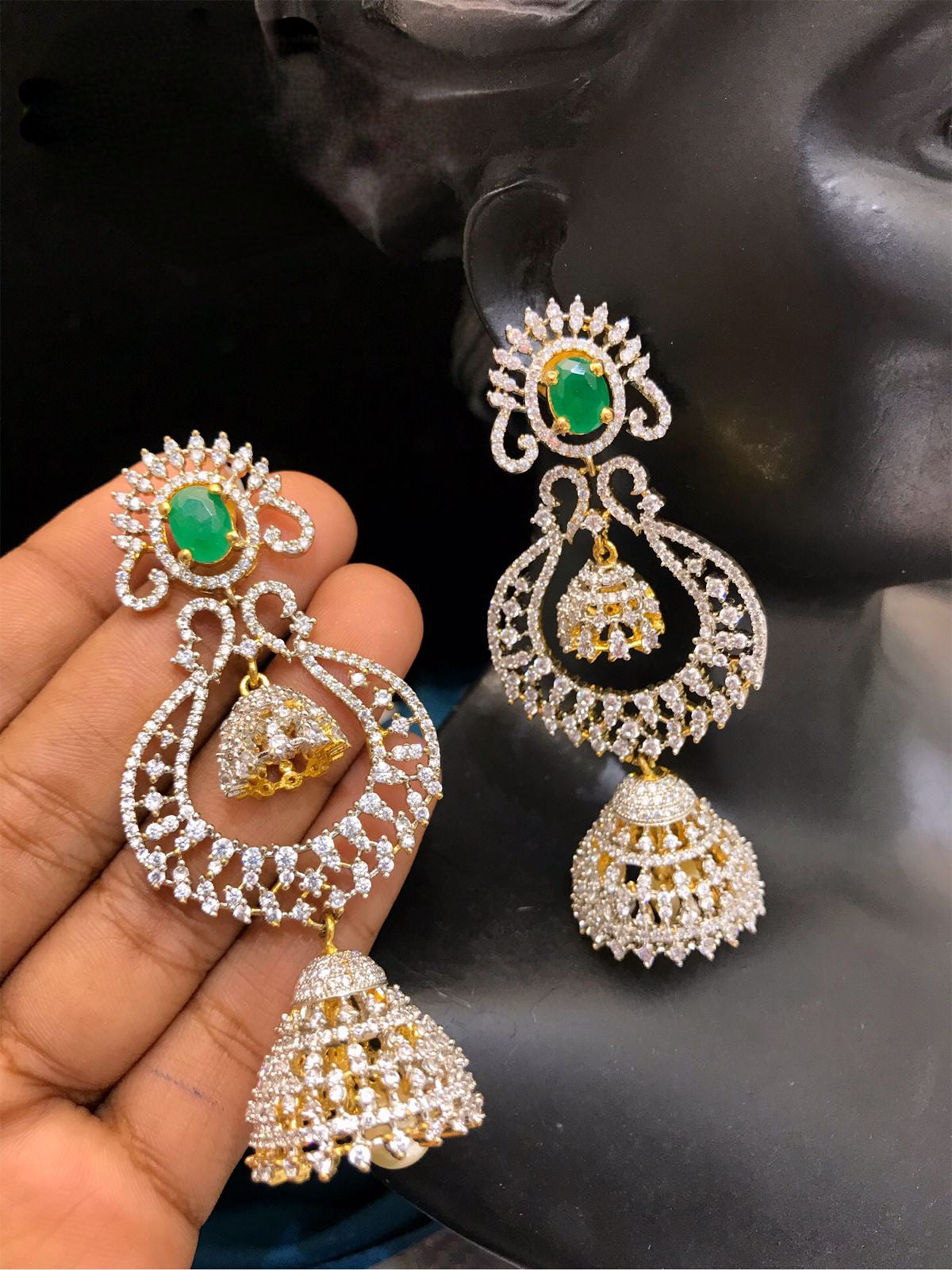Royal look large CZ Jhumka drop Earrings – Indian Designs