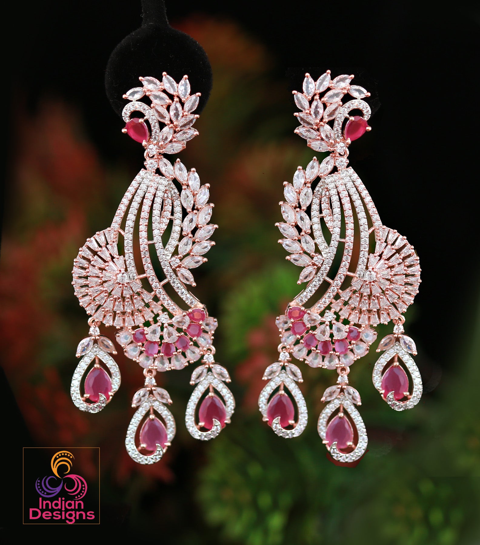 Buy ZENEME Silver-Plated Brass American Diamond Studded Pink Chandbali Long  Earrings for Women & Girls Online at Best Prices in India - JioMart.