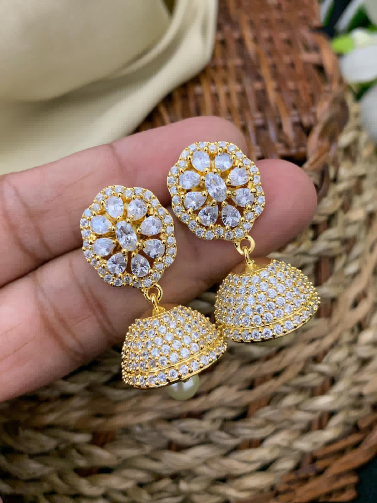 Color Stone Jhumka Drops | Long gold earrings for women | Raj Jewels