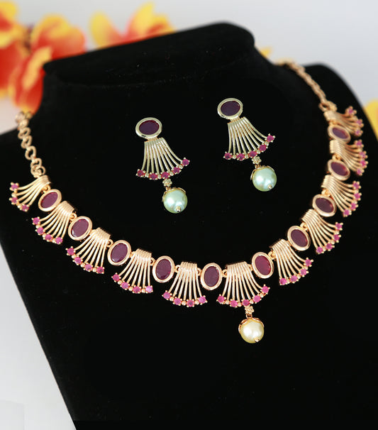 Gold plated long necklace set with best price | Flower pendant necklace in  Gold finish | Saree matching jewelry | Ruby Emerald Gold Pendant