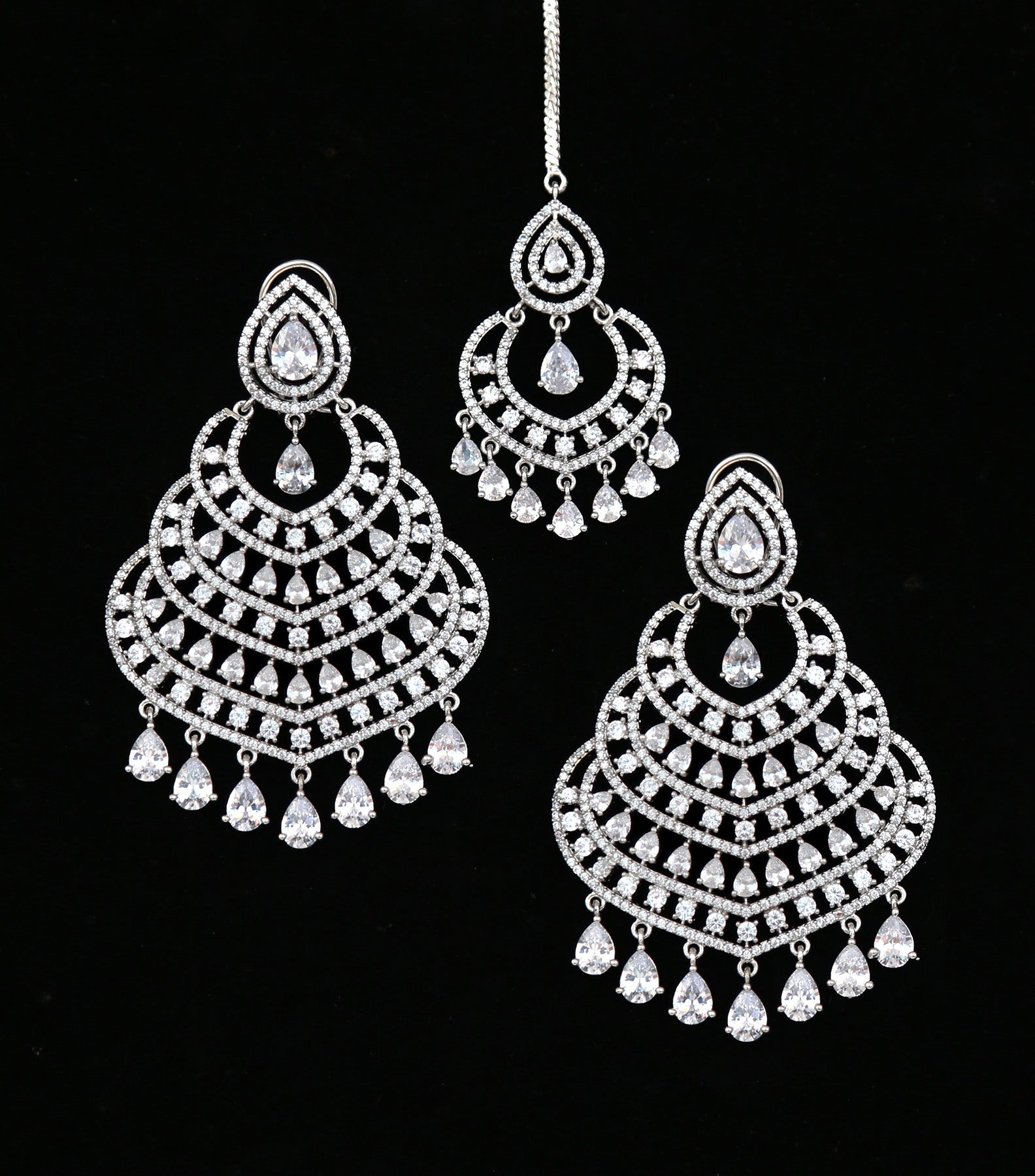 American Diamond Double Layered Chandbali Earrings