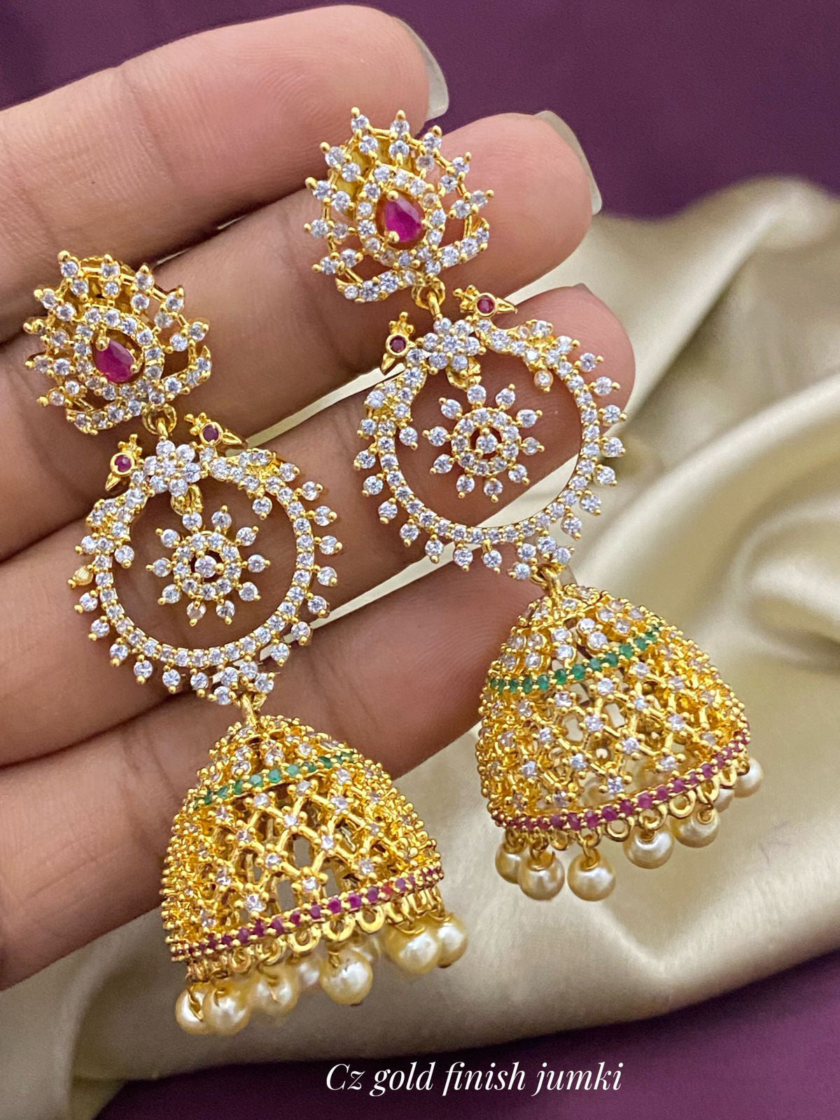 Light Pink Mirror-Work Asymmetric Ethnic Jhumka Earrings for Women and Girls