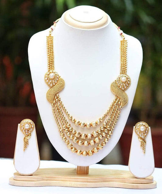 Traditional Handcrafted Golden beads Long matar mala Necklace Earring –  Indian Designs