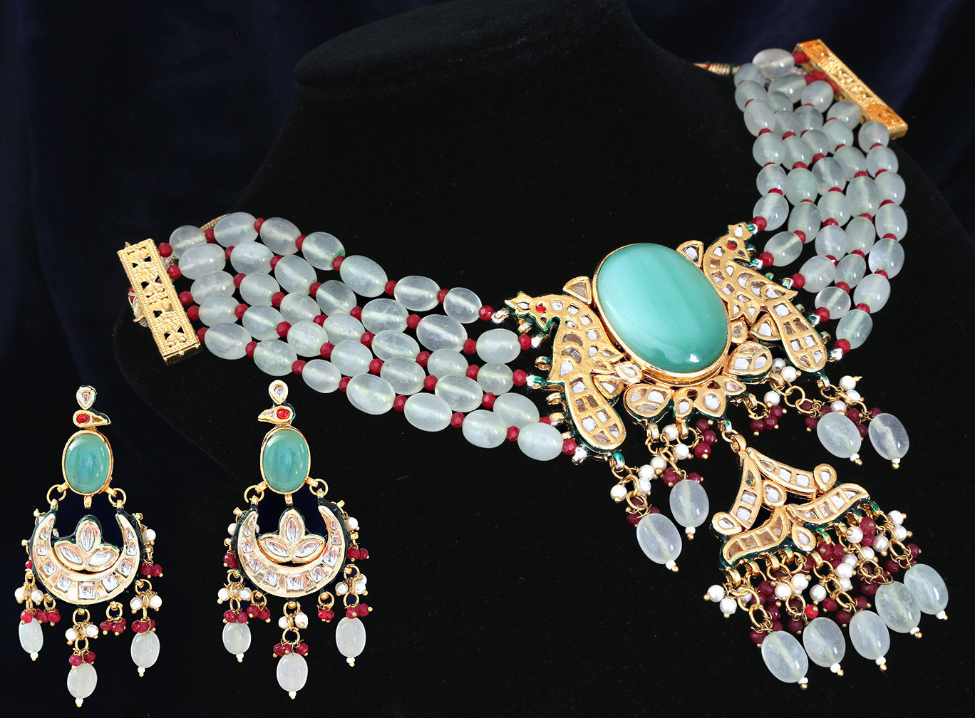 Emerald Green Kundan Gold Plated Choker Necklace Set Sabyasachi Bridal  Jewelry | eBay