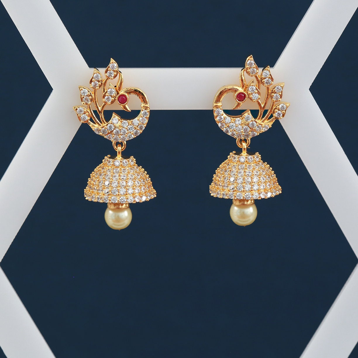 Indian Earrings Matt Gold Plated Bridal Party Real Finish Kasu CZ AD  Chandbali | eBay