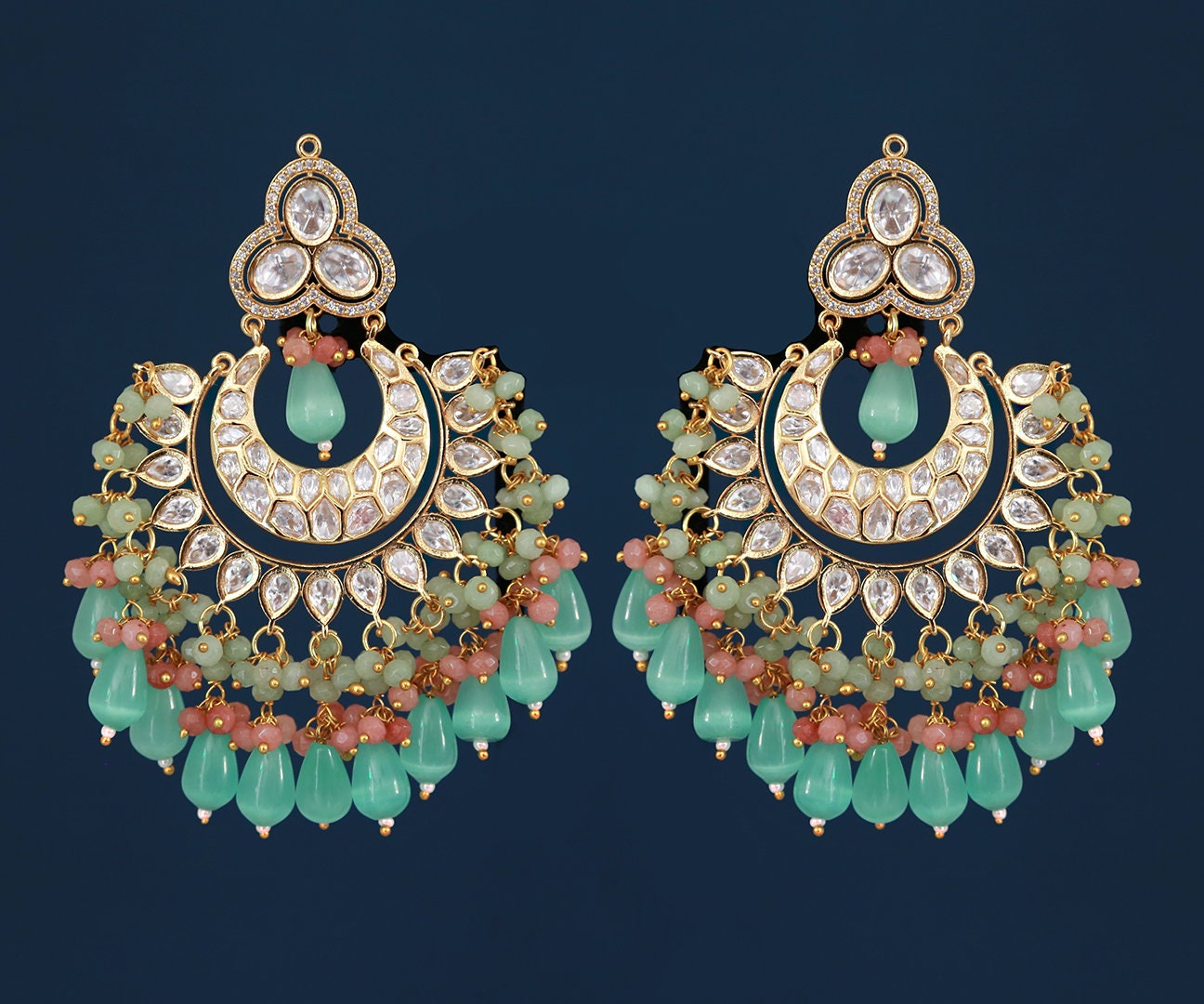 Buy Gold plated chandbali earring with kundan beads stone and glossy beads  only on kalki