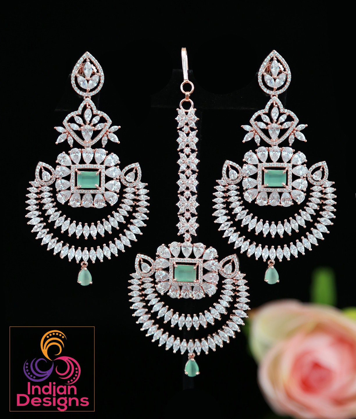 Gold Polished Punjabi Earrings Tikka set J0491 - muteyaar.com